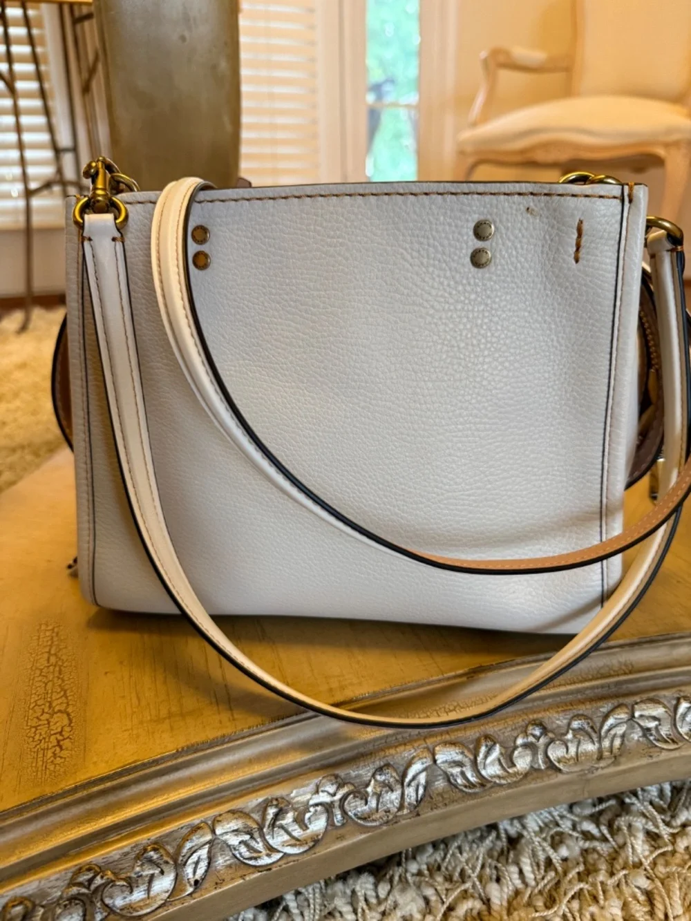 Coach Rogue 25 Tea Rose Appliqué Satchel Chalk Glovetanned Leather Rare NWOT